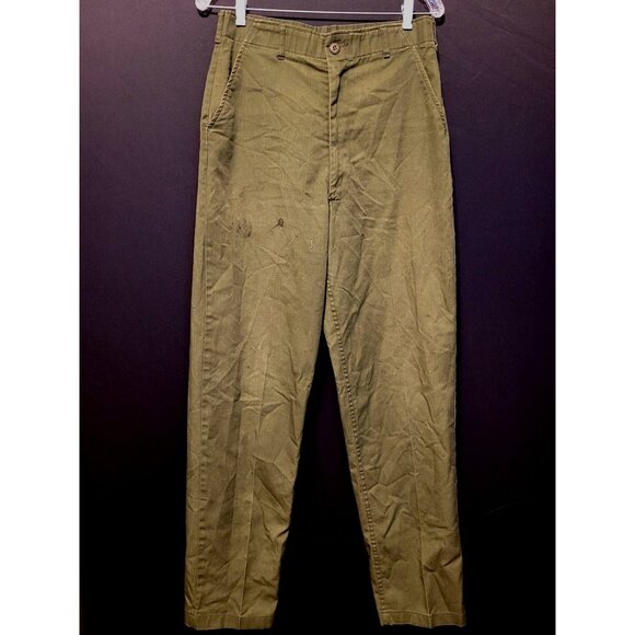 Vintage Green Utility Trouser US Navy Uniform Pants 32x33 Name Tape Worn Spots - Picture 1 of 8